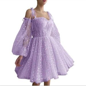 Women’s short long sleeve tulle dress with hearts